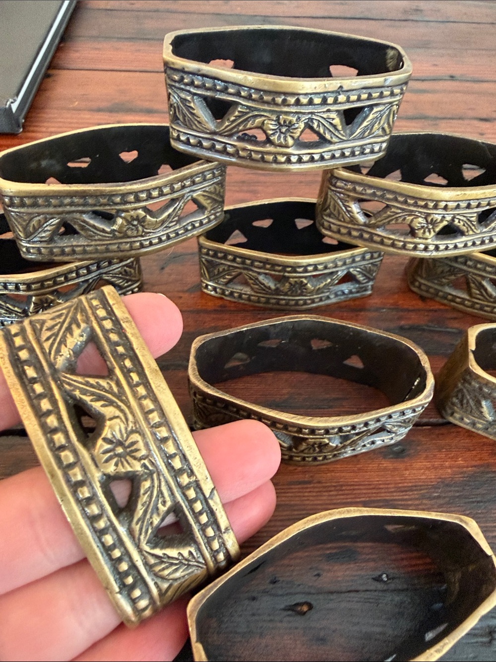 Vintage Brass Made in India Napkin Rings - Set of 10.